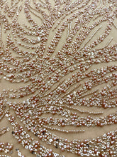 Dantela Couture Auriu Rose cu Model Liniar, cu Margele si Paiete